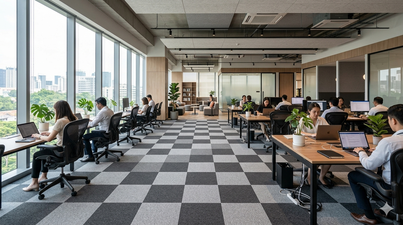 Karo halılı modern ofis iç mekanı